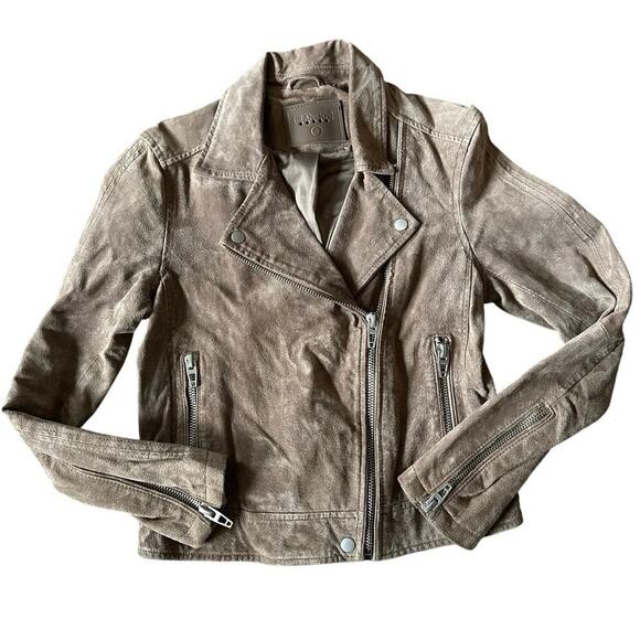 Blank NYC Tan Suede Leather Lined Moto Jacket Cropped Zipper Style Size Small - Picture 1 of 7